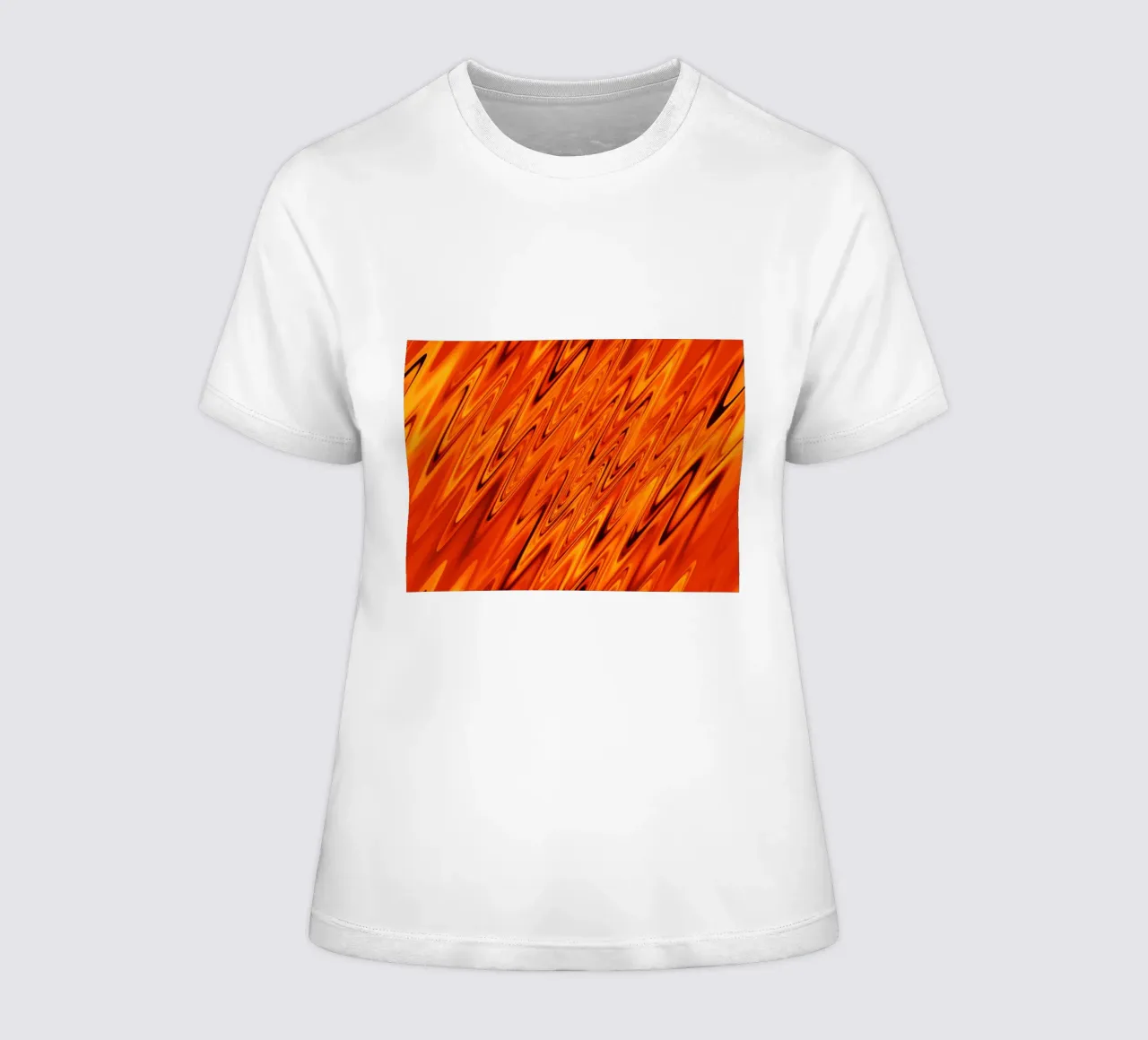Abstract dynamic waves and patterns in orange and red women's fitted t-shirt by Something for you