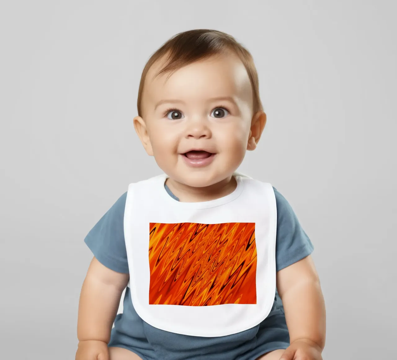 Abstract dynamic waves and patterns in orange and red baby bib by Something for you