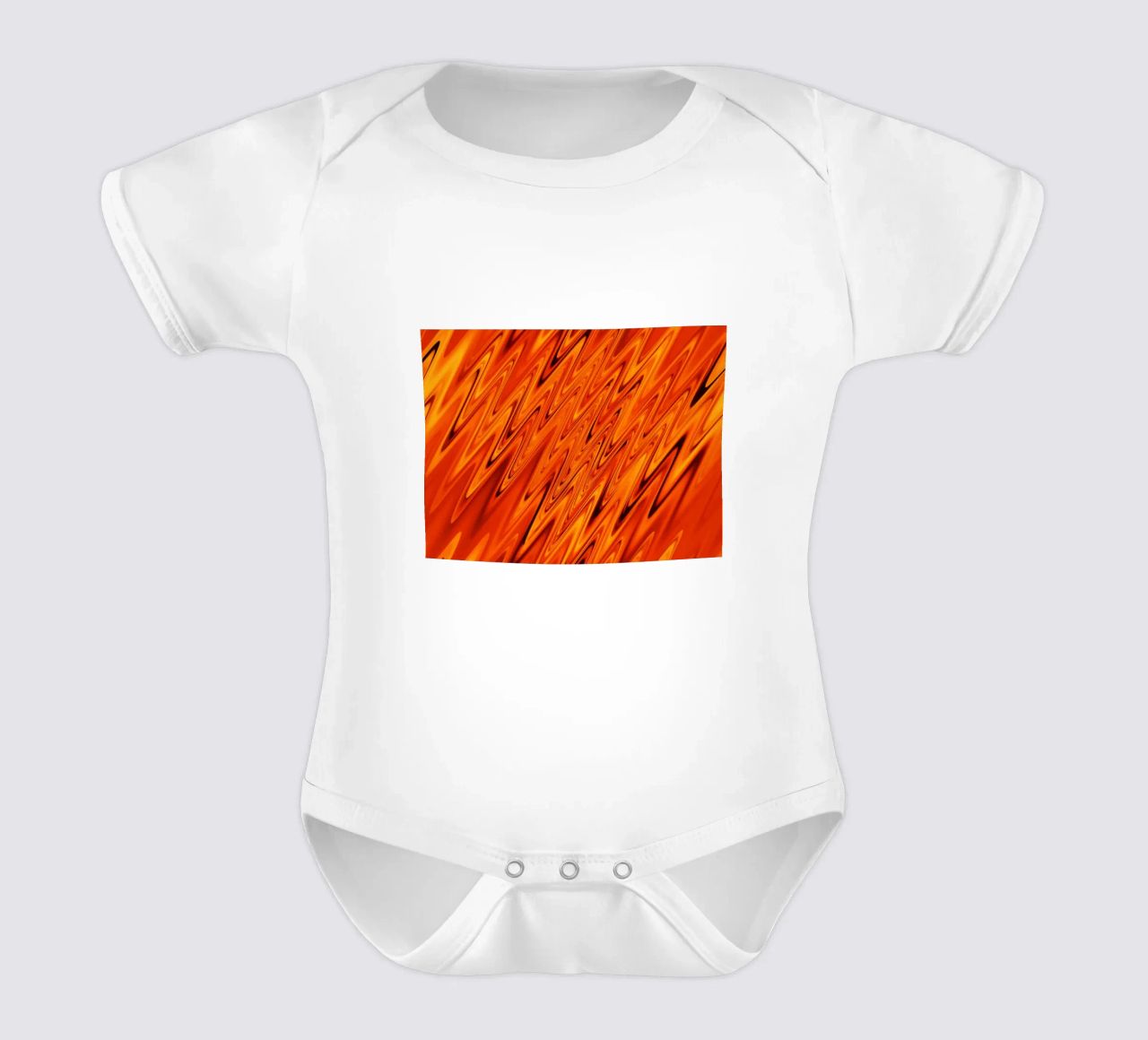 Abstract dynamic waves and patterns in orange and red short-sleeve baby romper by Something for you