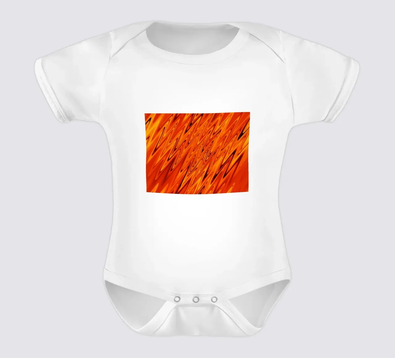 Abstract dynamic waves and patterns in orange and red short-sleeve baby romper by Something for you