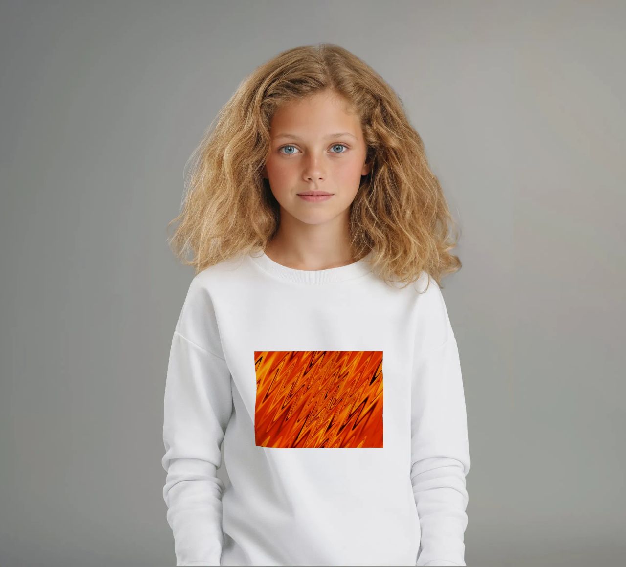 Abstract dynamic waves and patterns in orange and red kids sweatshirt by Something for you