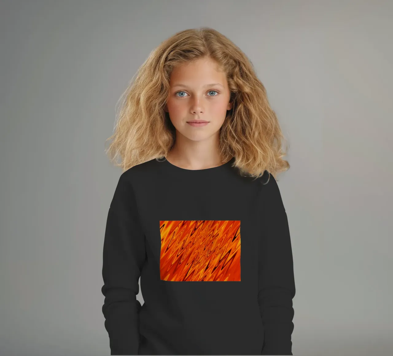 Abstract dynamic waves and patterns in orange and red kids sweatshirt by Something for you