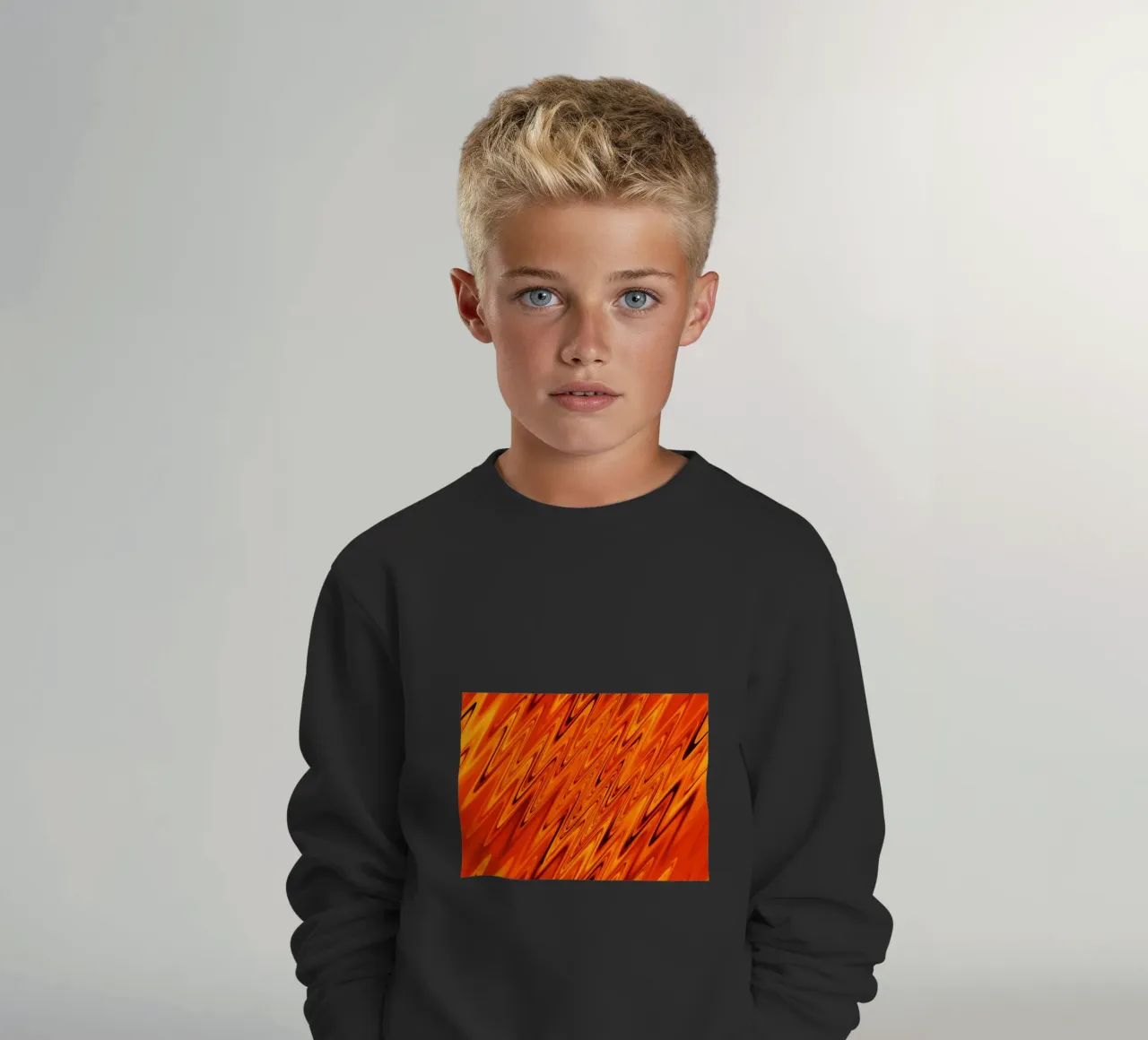 Abstract dynamic waves and patterns in orange and red kids sweatshirt by Something for you