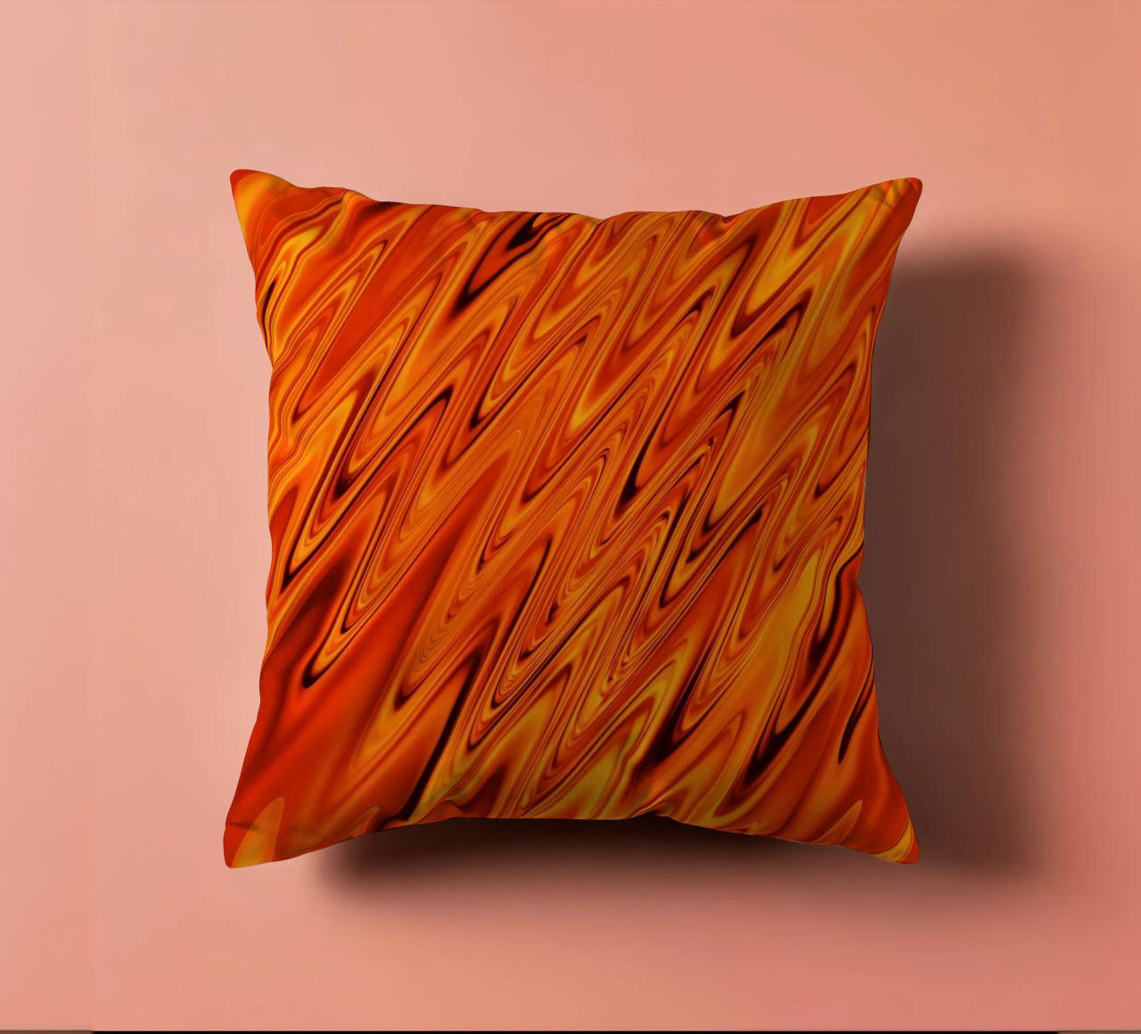 Abstract dynamic waves and patterns in orange and red decorative cushion by Something for you
