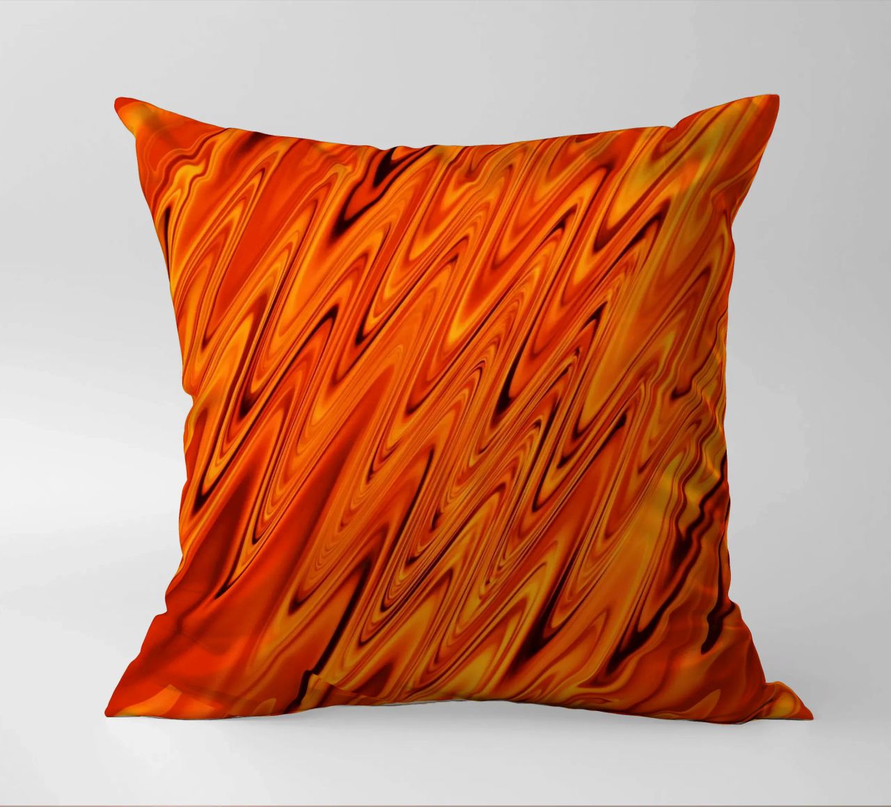 Abstract dynamic waves and patterns in orange and red decorative cushion by Something for you