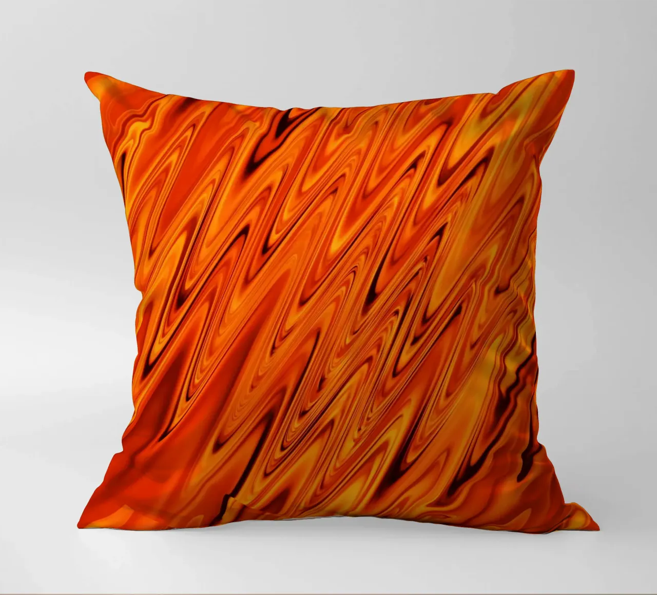 Abstract dynamic waves and patterns in orange and red decorative cushion by Something for you