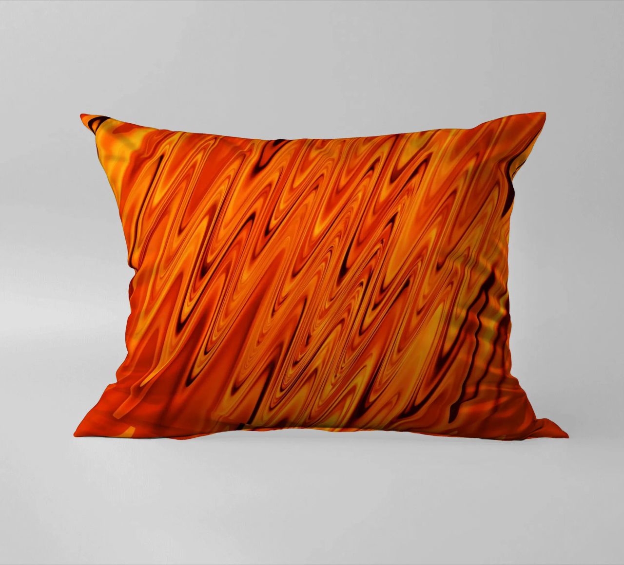 Abstract dynamic waves and patterns in orange and red decorative cushion by Something for you