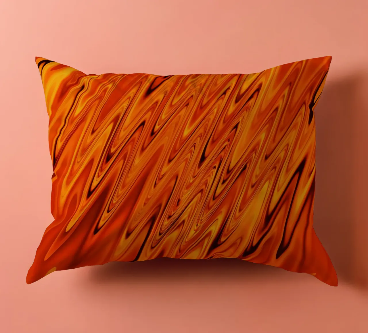 Vagues et motifs dynamiques abstraits en orange et rouge coussin de Something for you
