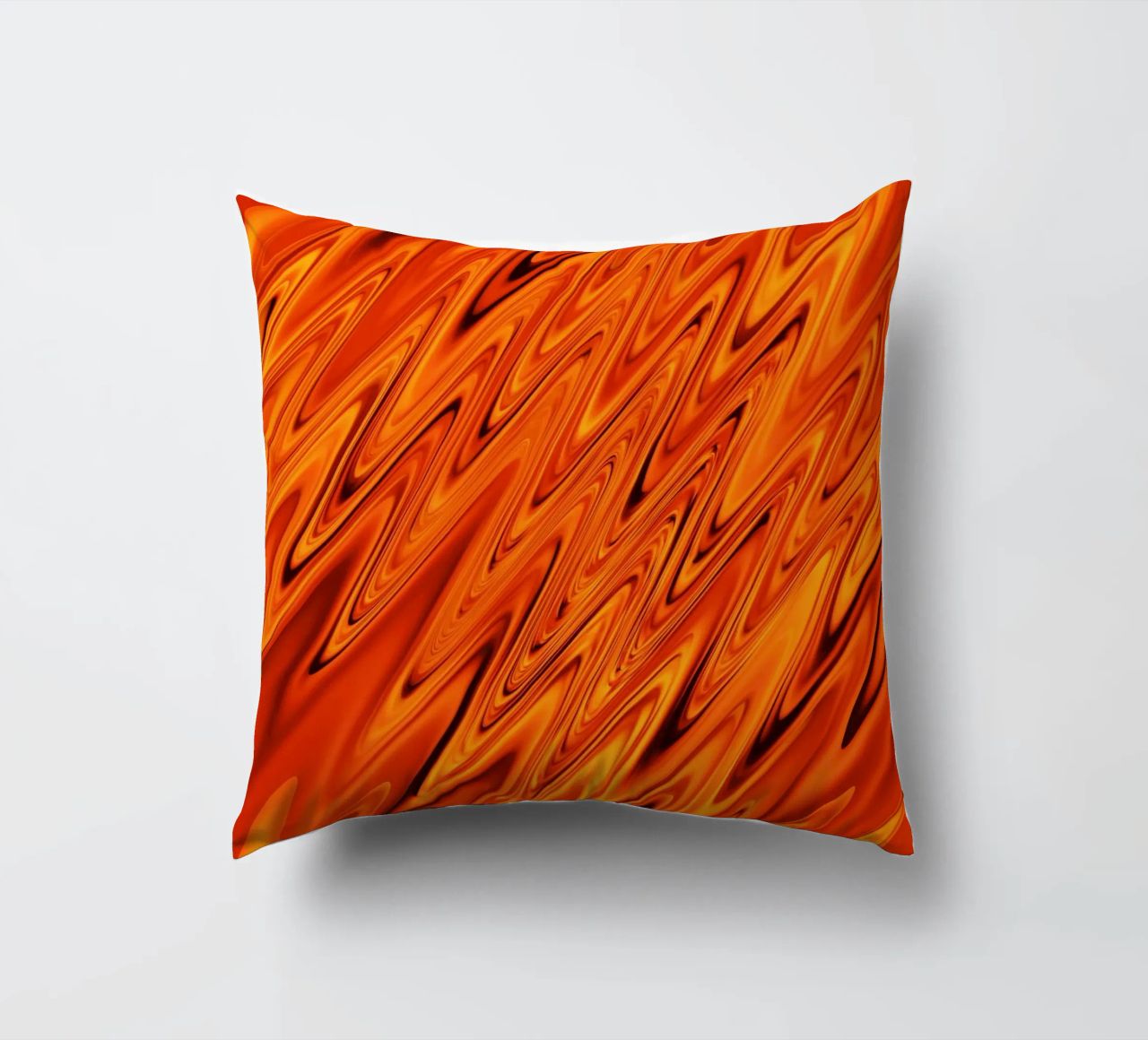 Abstract dynamic waves and patterns in orange and red decorative cushion by Something for you