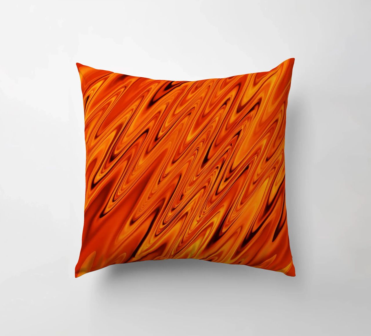 Abstract dynamic waves and patterns in orange and red decorative cushion by Something for you