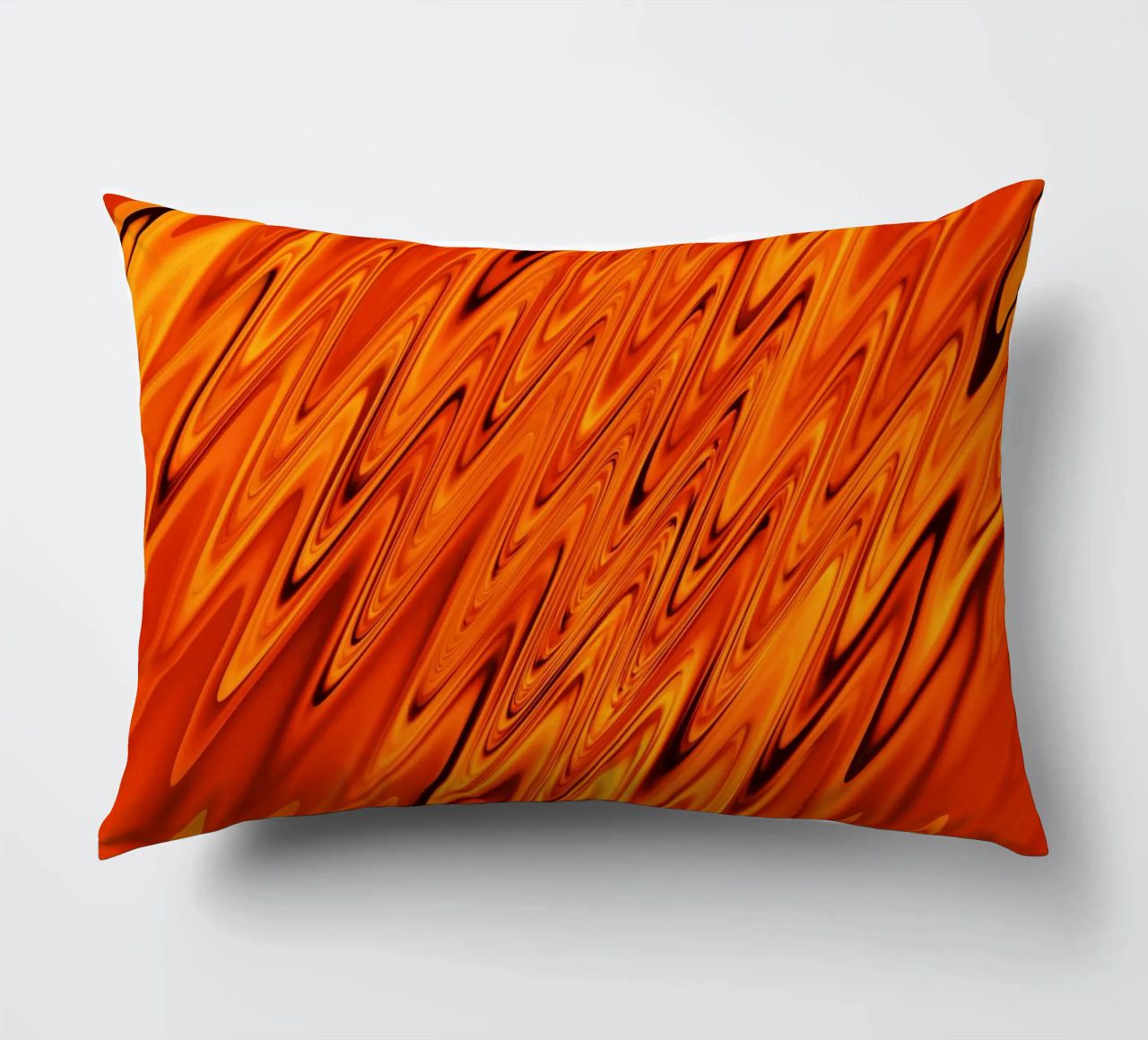 Abstract dynamic waves and patterns in orange and red decorative cushion by Something for you