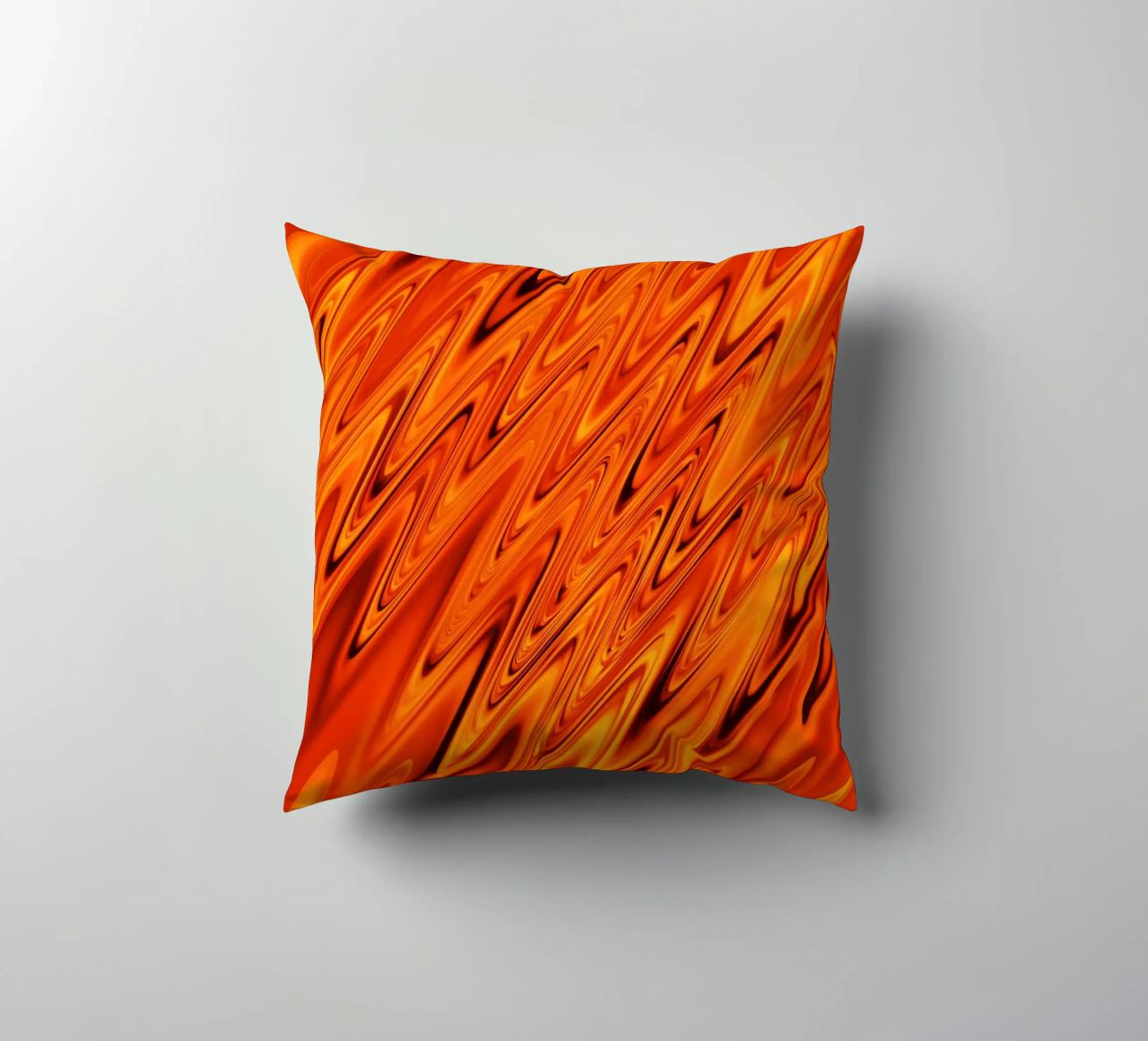 Abstract dynamic waves and patterns in orange and red decorative cushion by Something for you