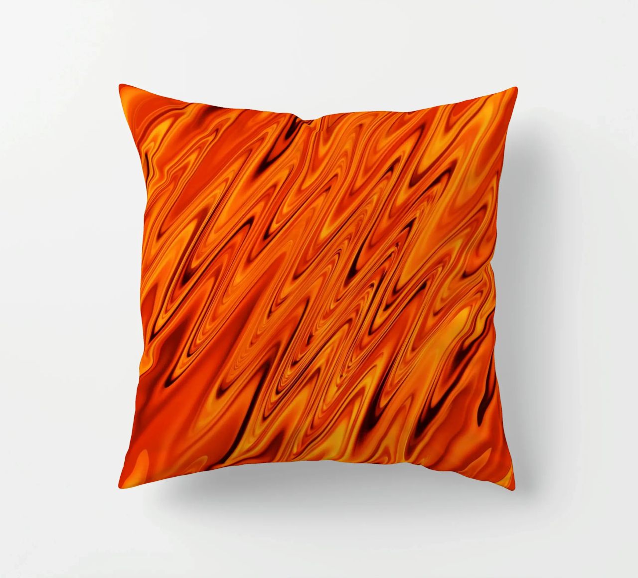 Abstract dynamic waves and patterns in orange and red decorative cushion by Something for you