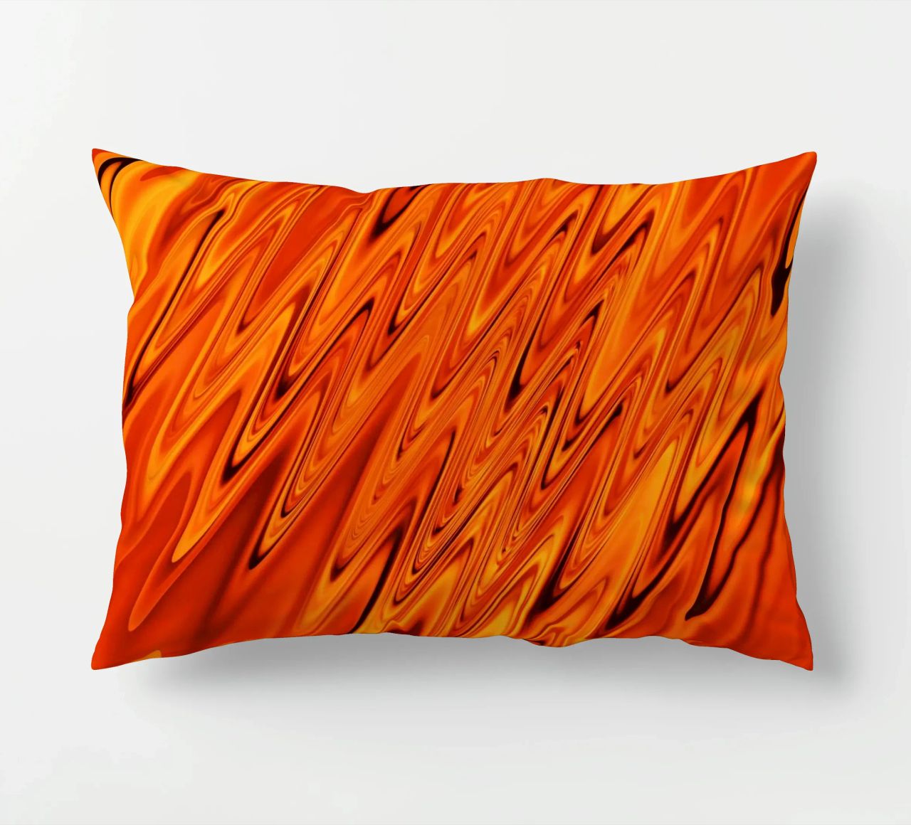 Abstract dynamic waves and patterns in orange and red decorative cushion by Something for you