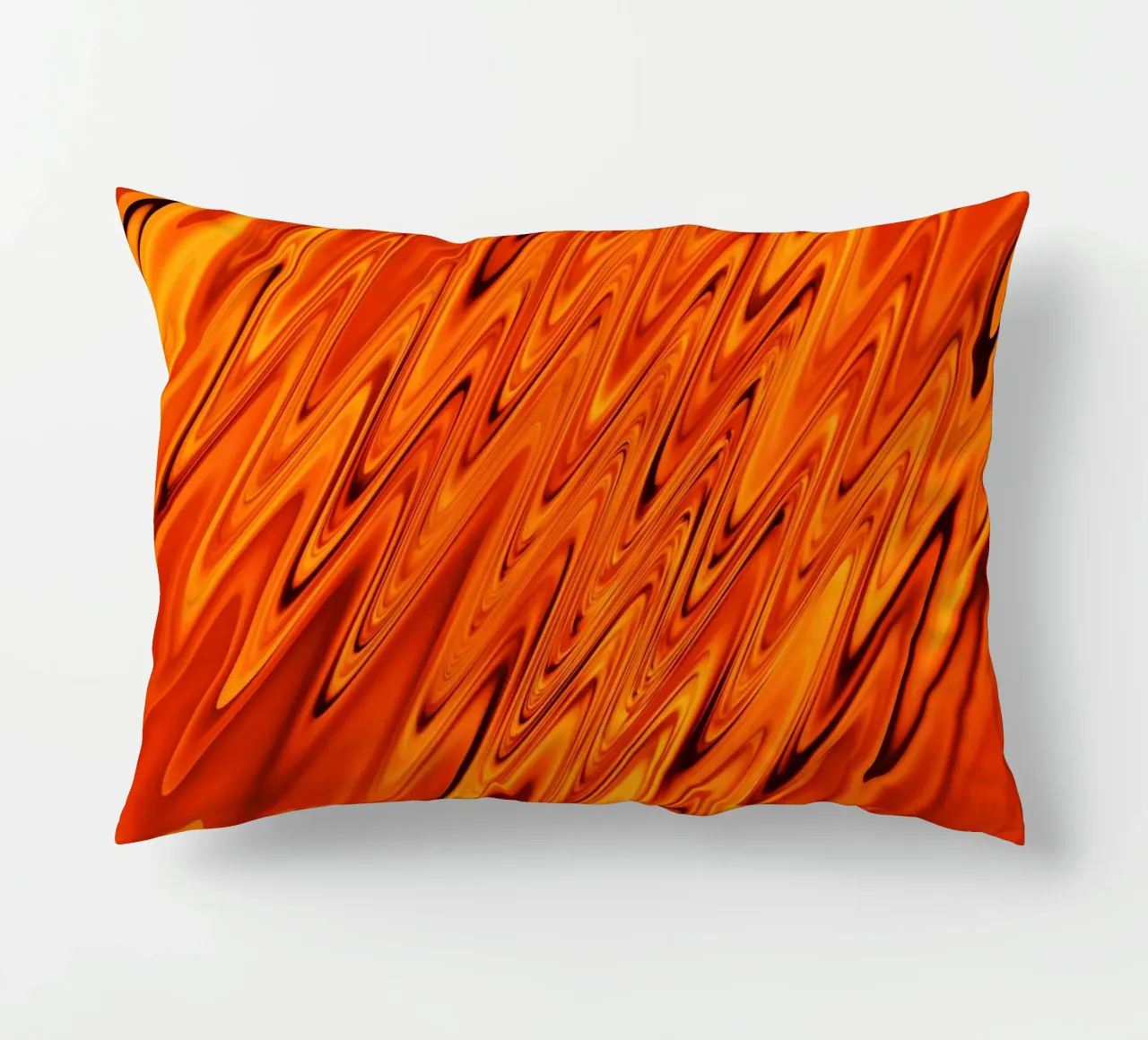 Abstract dynamic waves and patterns in orange and red decorative cushion by Something for you
