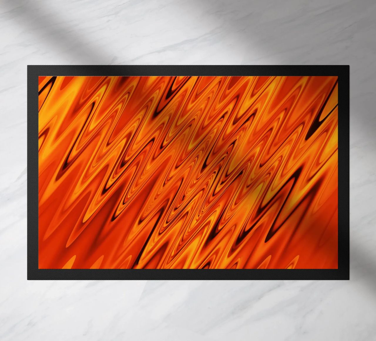Abstract dynamic waves and patterns in orange and red doormat by Something for you