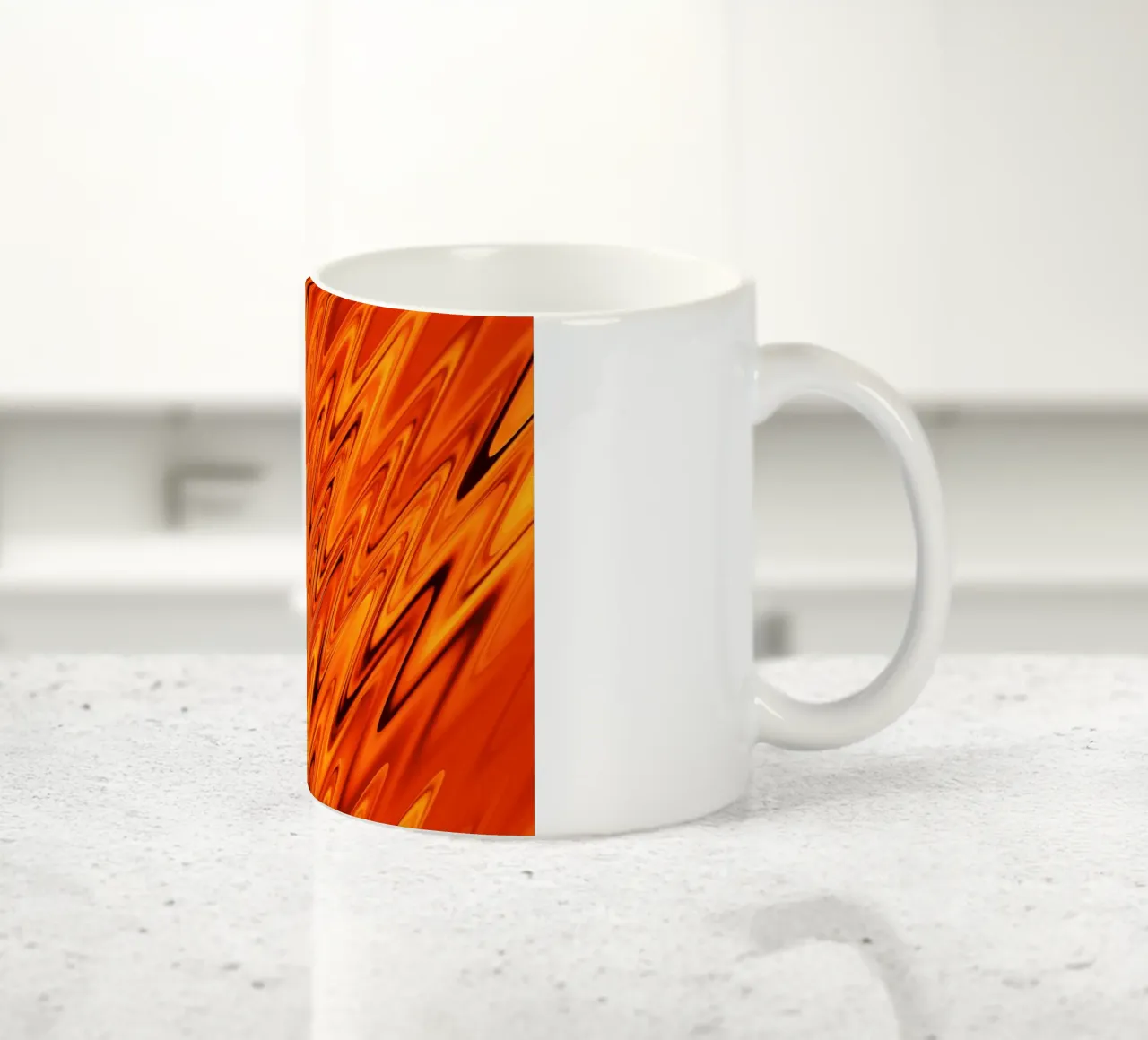 Abstract dynamic waves and patterns in orange and red ceramic mug by Something for you