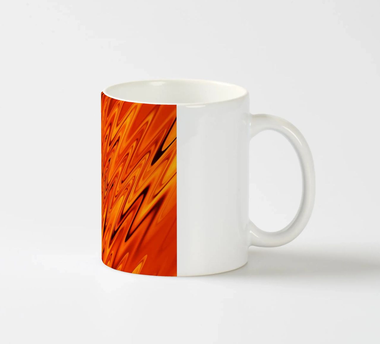 Abstract dynamic waves and patterns in orange and red ceramic mug by Something for you