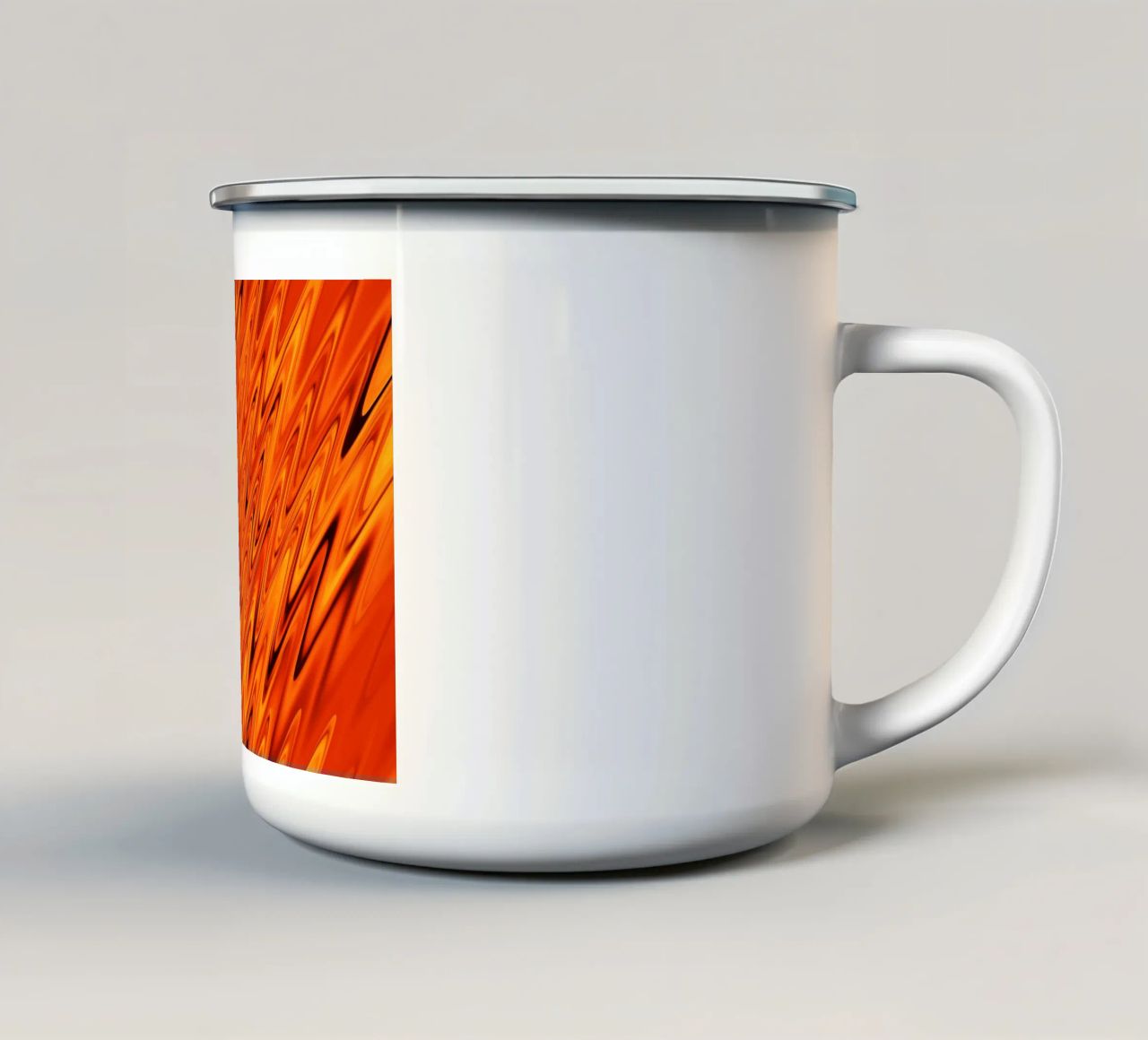 Abstract dynamic waves and patterns in orange and red enamel mug by Something for you