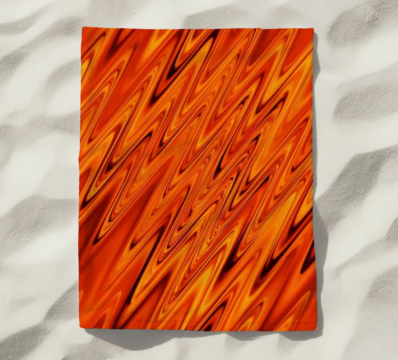 Abstract dynamic waves and patterns in orange and red beach towel by Something for you