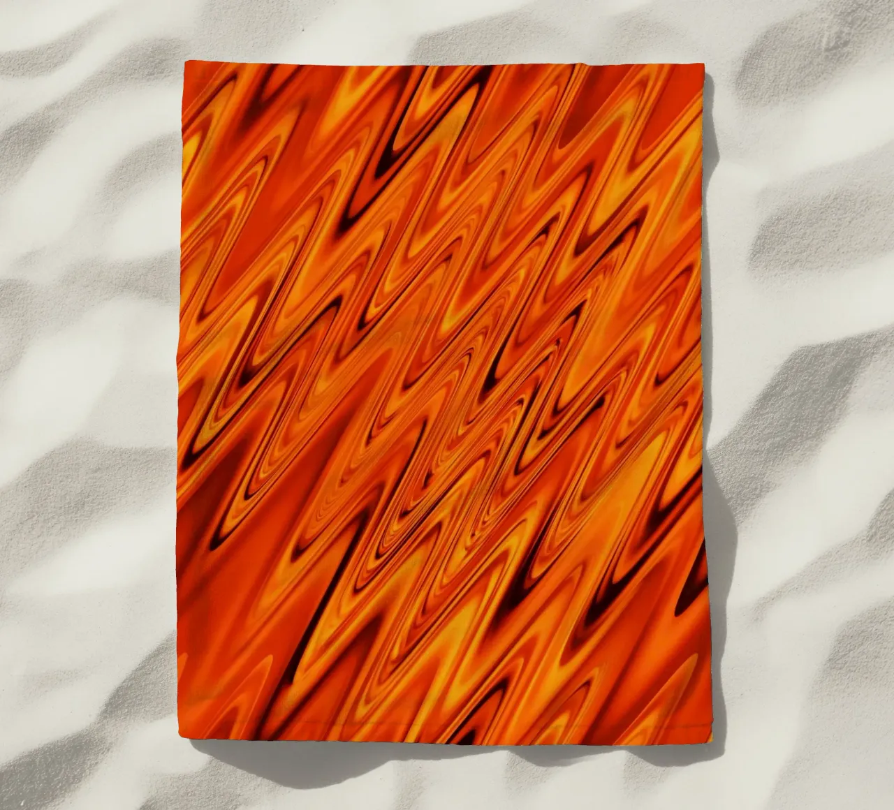 Abstract dynamic waves and patterns in orange and red beach towel by Something for you
