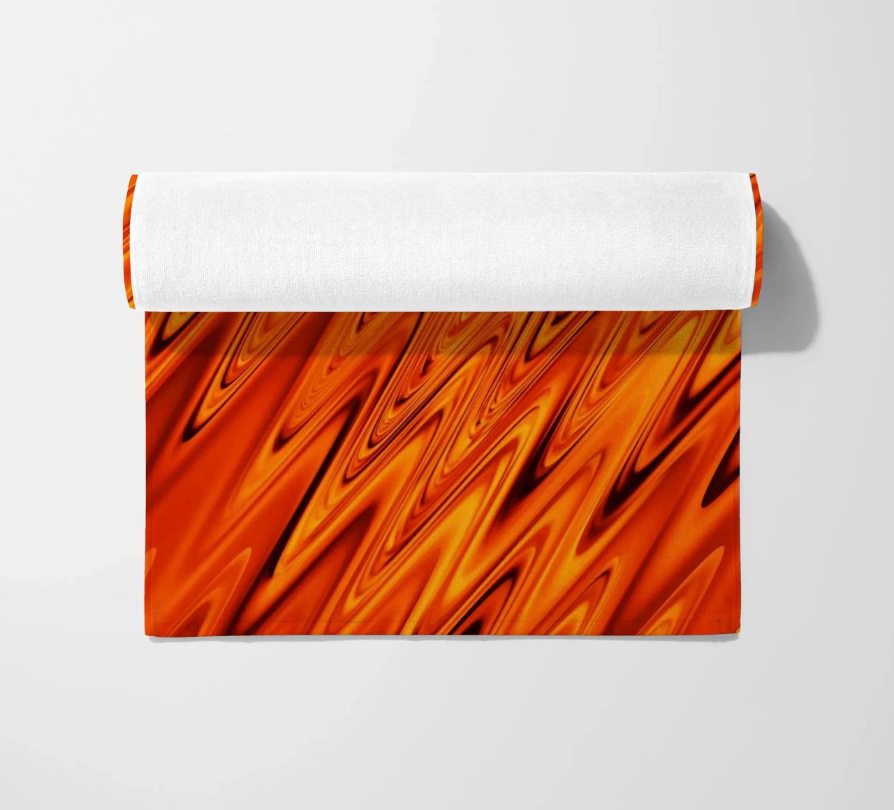 Abstract dynamic waves and patterns in orange and red beach towel by Something for you