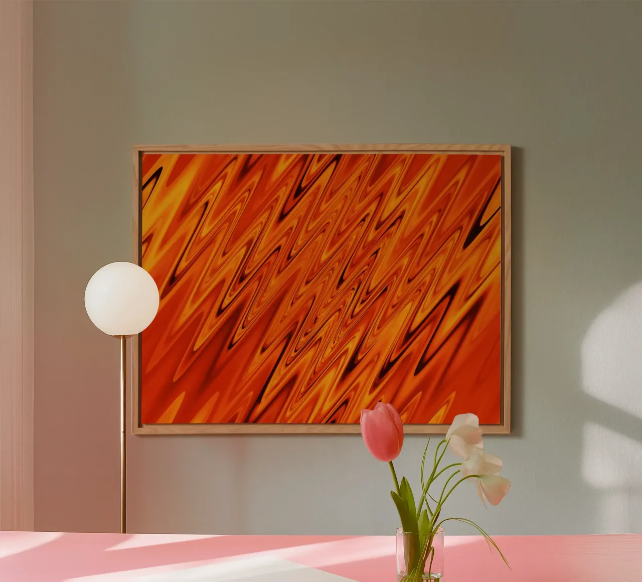 Abstrakte dynamische Wellen und Muster in Orange und Rot Alu-Dibond von Something for you