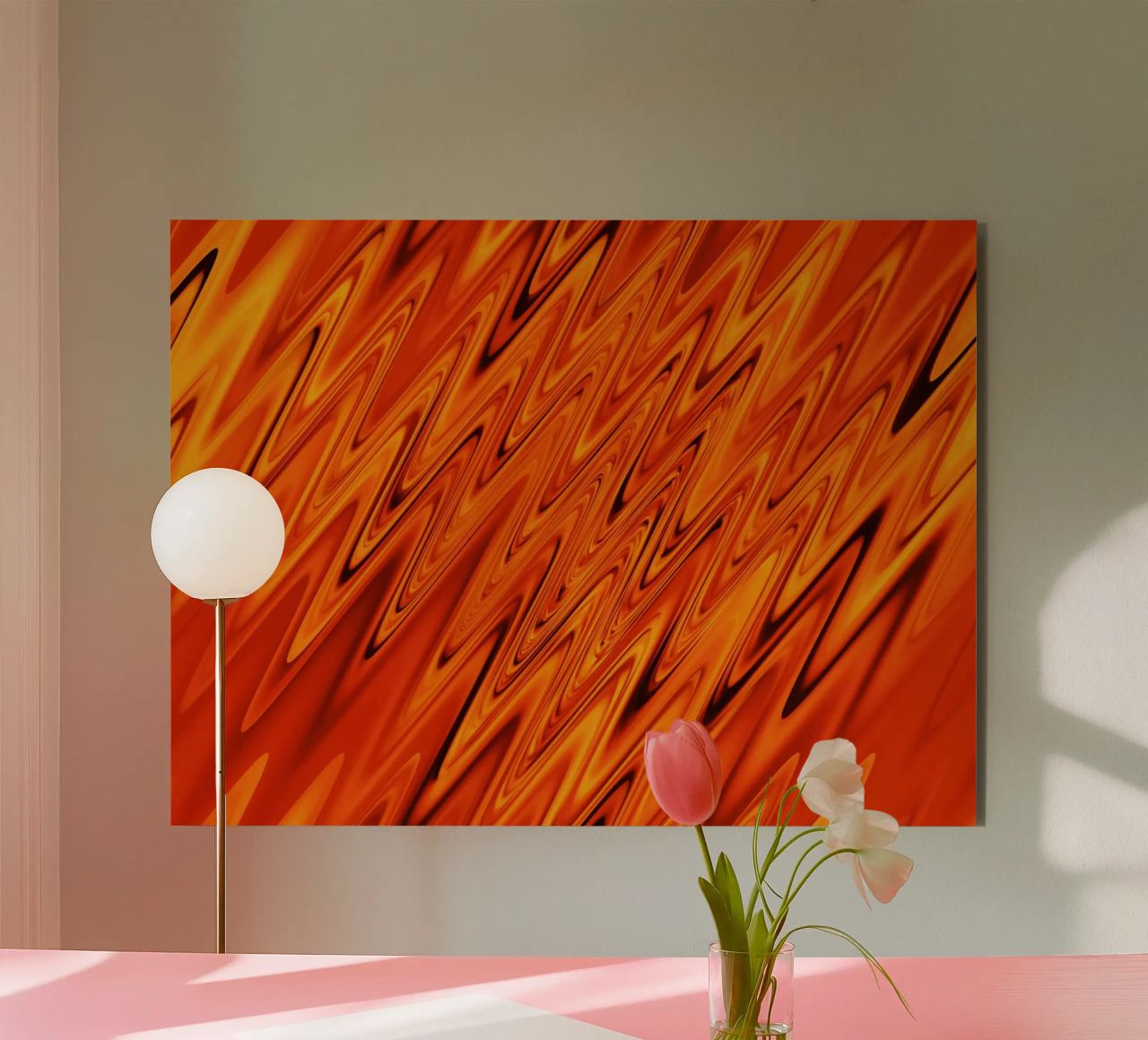 Abstract dynamic waves and patterns in orange and red alu-dibond by Something for you