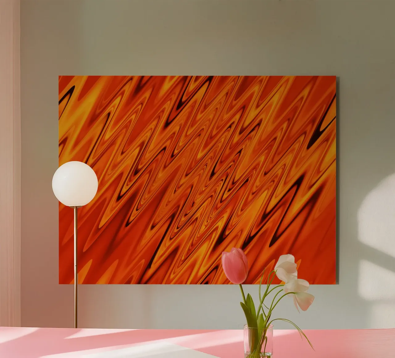 Abstrakte dynamische Wellen und Muster in Orange und Rot Alu-Dibond von Something for you