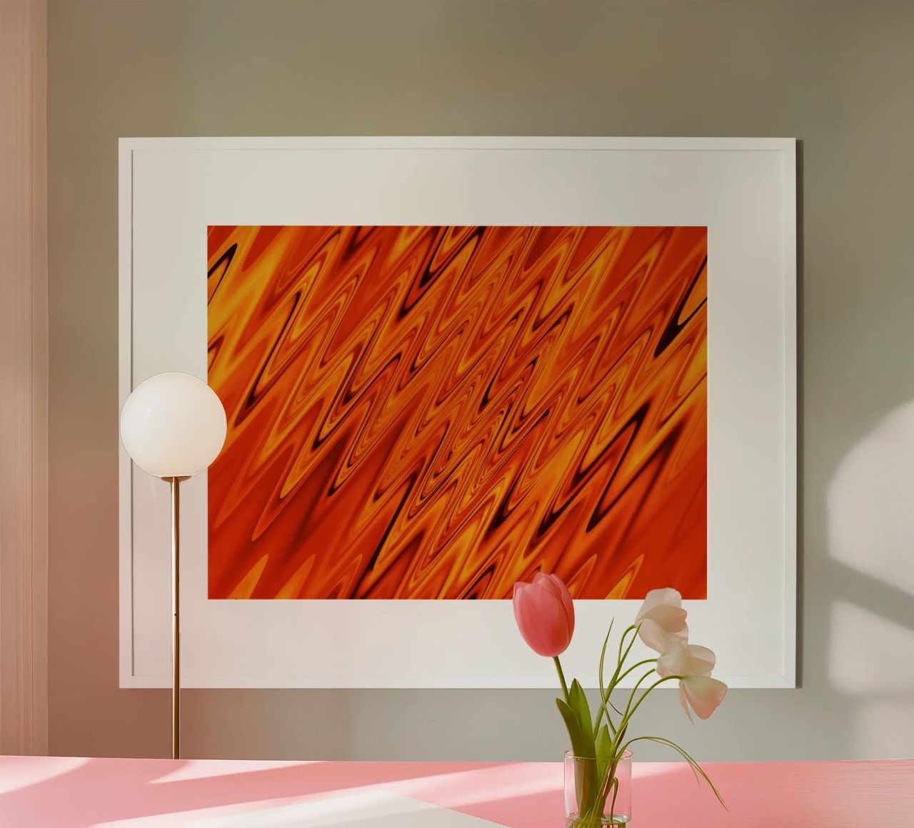 Abstract dynamic waves and patterns in orange and red hahnemühle by Something for you