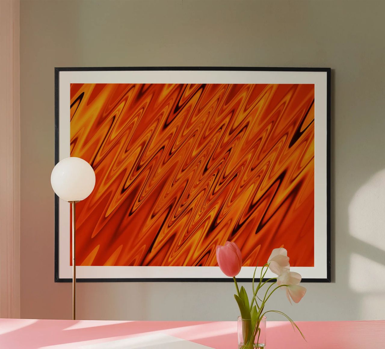 Abstract dynamic waves and patterns in orange and red hahnemühle by Something for you