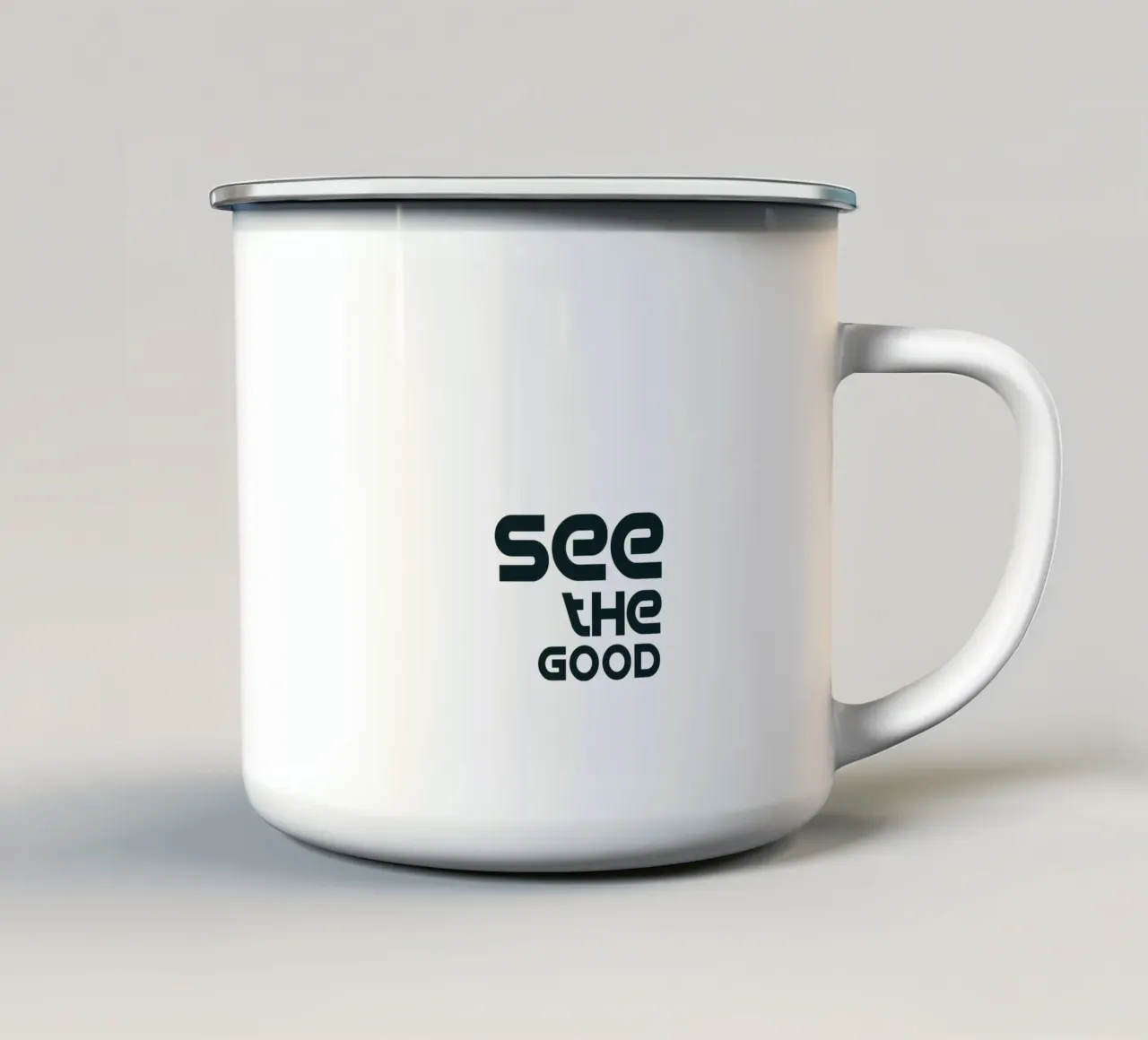 Vedere la buona tipografia semplice e minimalista tazza in smalto da YV TYPOGRAPHY