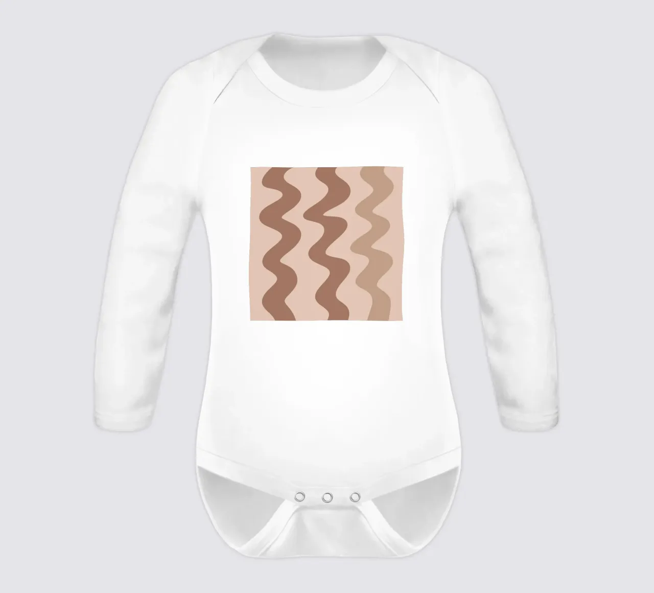 Squiggly lines - mocha mousse long-sleeve baby romper by Wackapacka