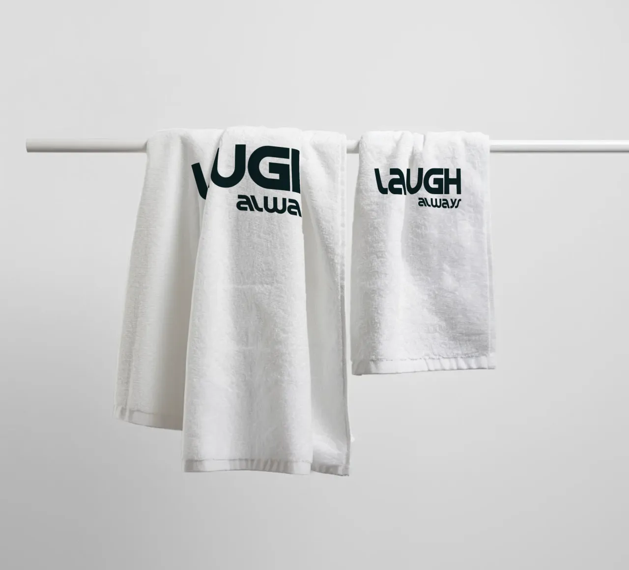 Laugh Always Simple Minimalist Typography towel by YV TYPOGRAPHY