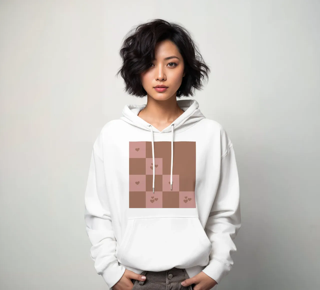 Broken Grid patrón de corazón - mousse de moca sudadera con capucha de Wackapacka