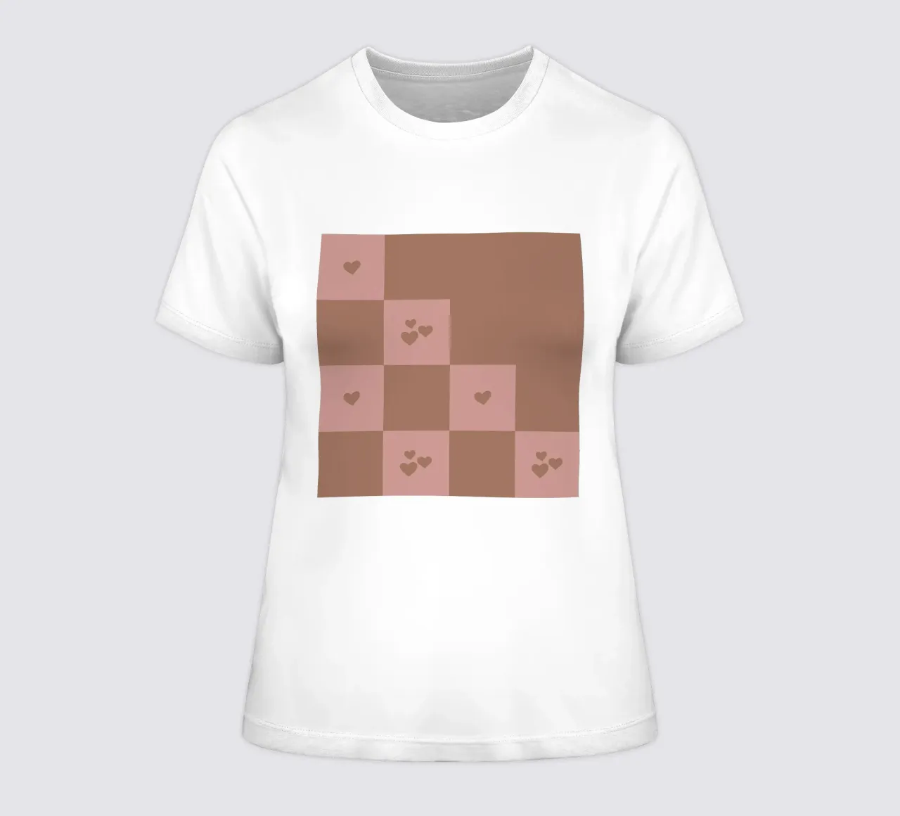 Broken Grid heart pattern - mocha mousse women's fitted t-shirt by Wackapacka