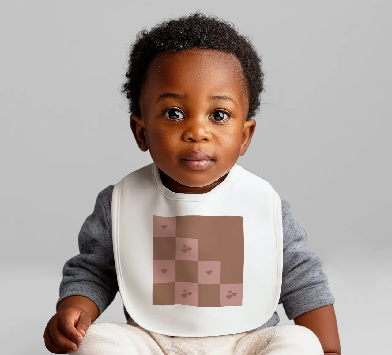 Broken Grid heart pattern - mocha mousse baby bib by Wackapacka