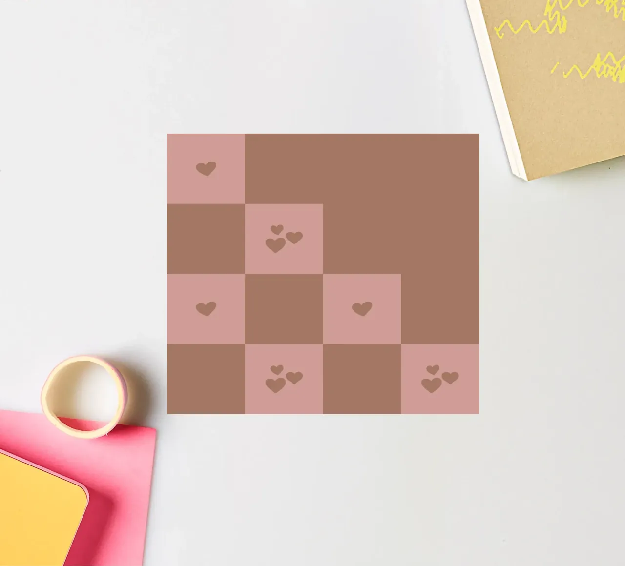 Broken Grid heart pattern - mocha mousse sticker by Wackapacka