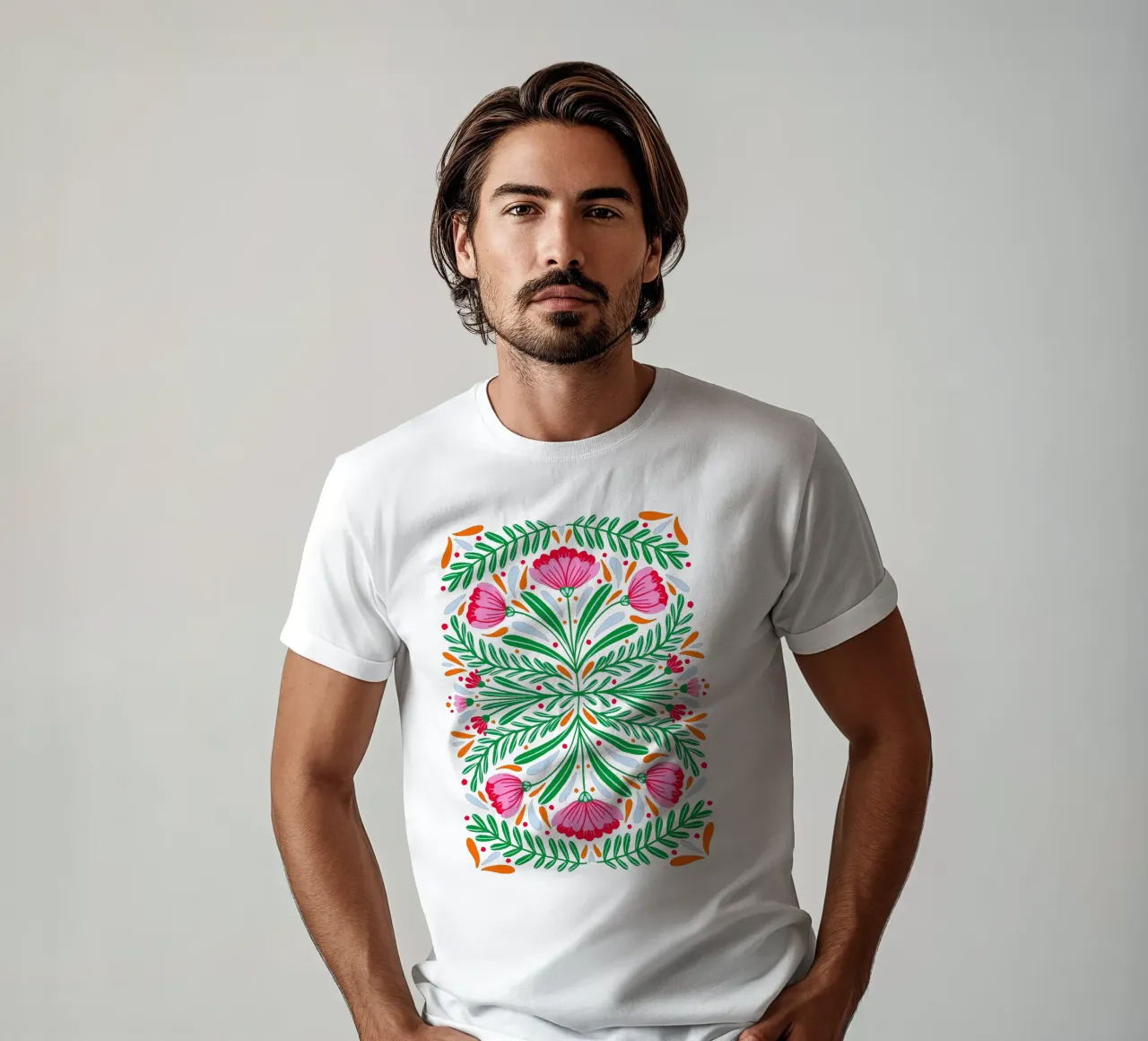Fiori simmetrici e audaci t-shirt da Wackapacka