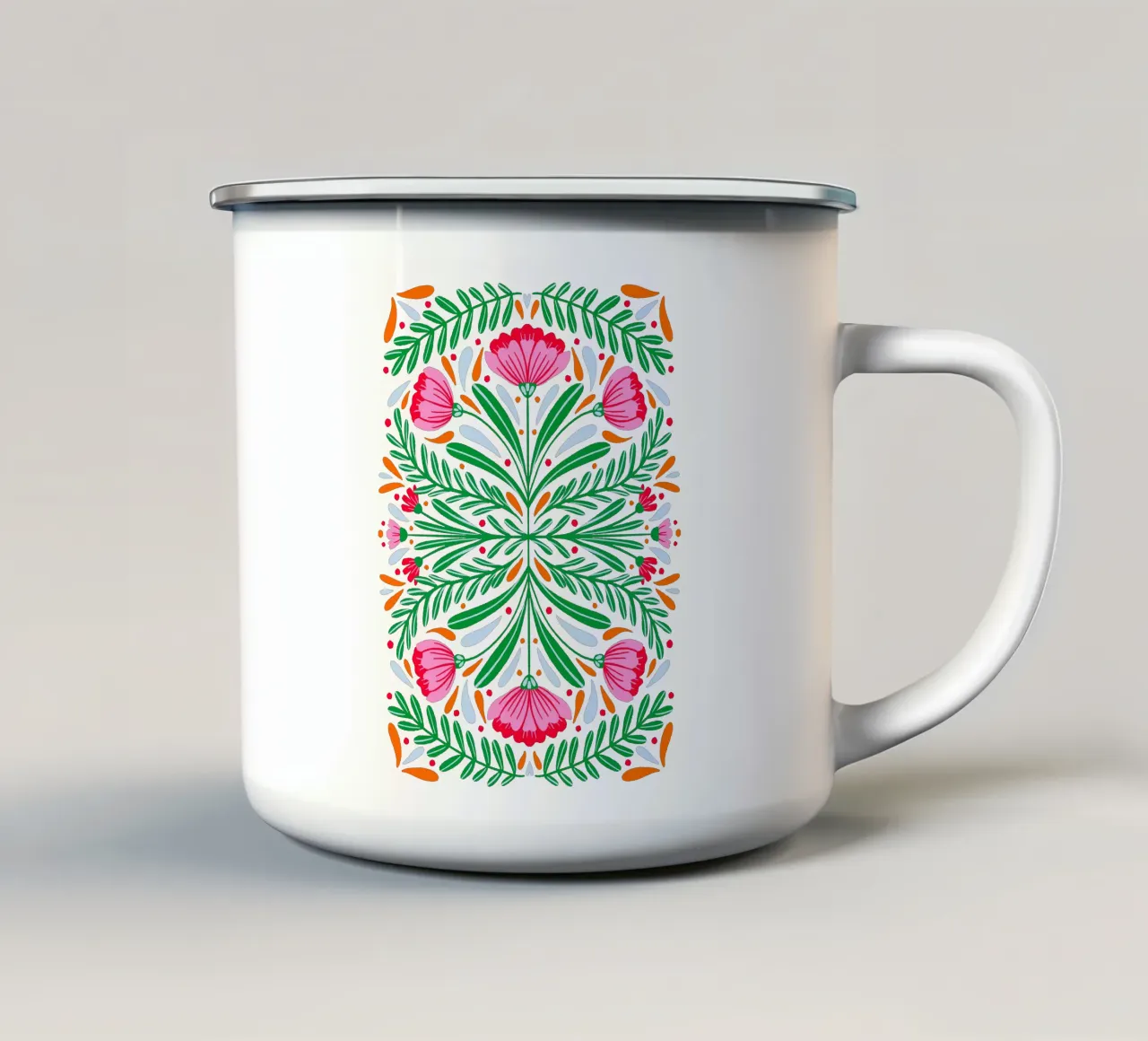 Flores atrevidas y simétricas taza de esmalte de Wackapacka