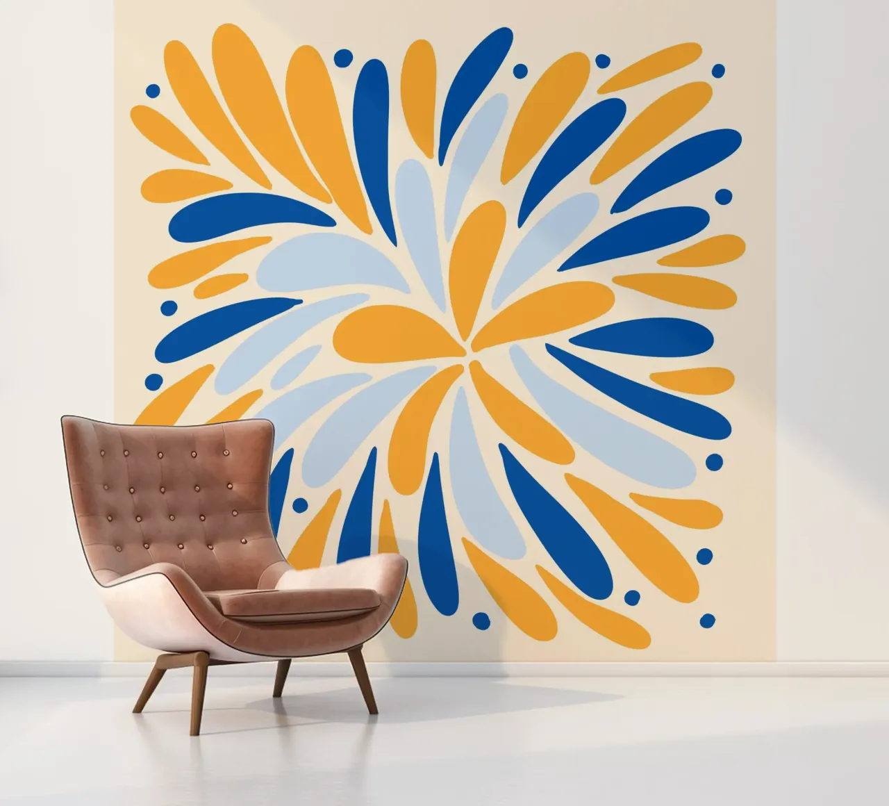 Floral burst - yellow and blue photo wallpaper by Wackapacka