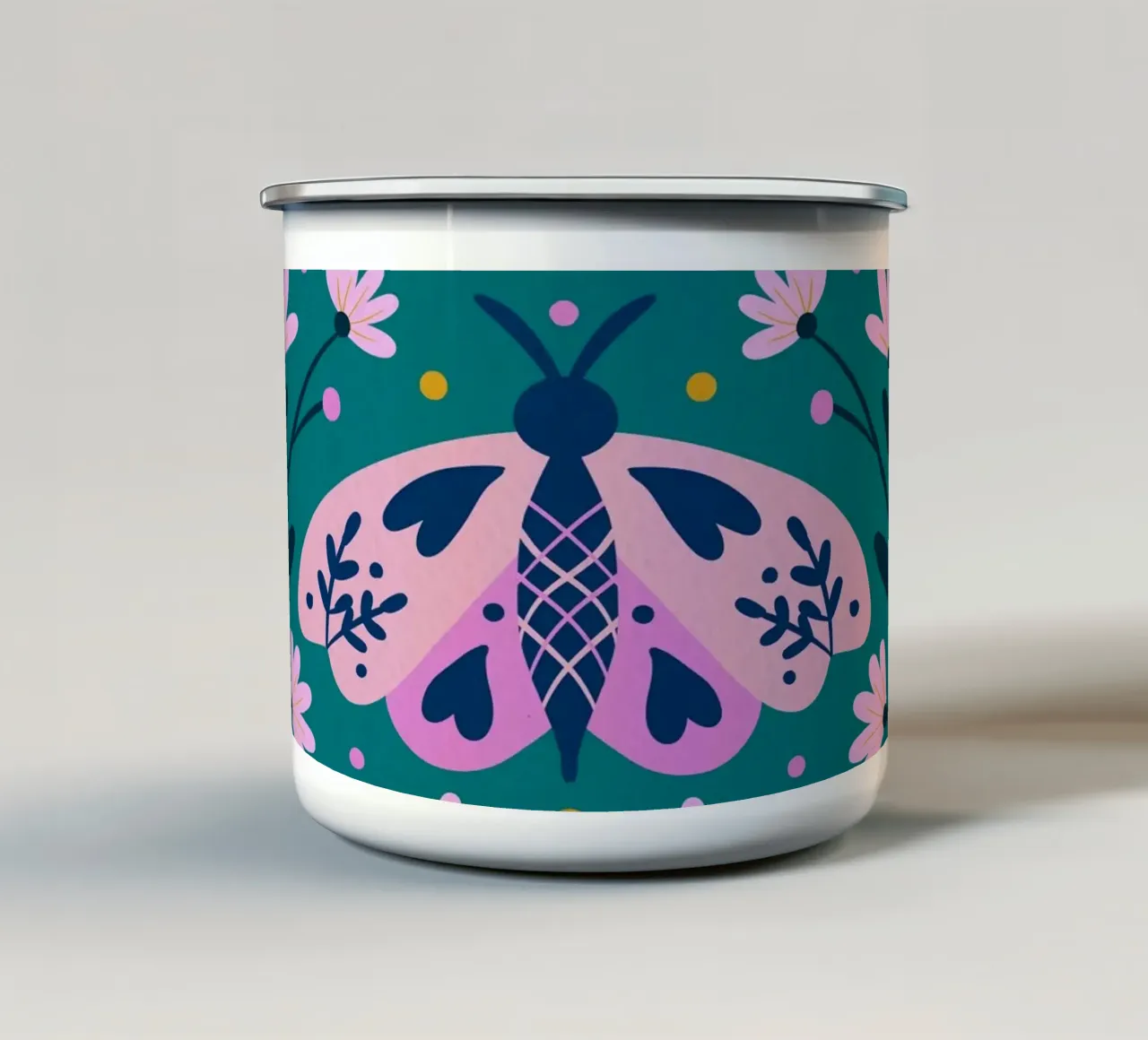 Falena popolare - rosa e turchese tazza in smalto da Wackapacka