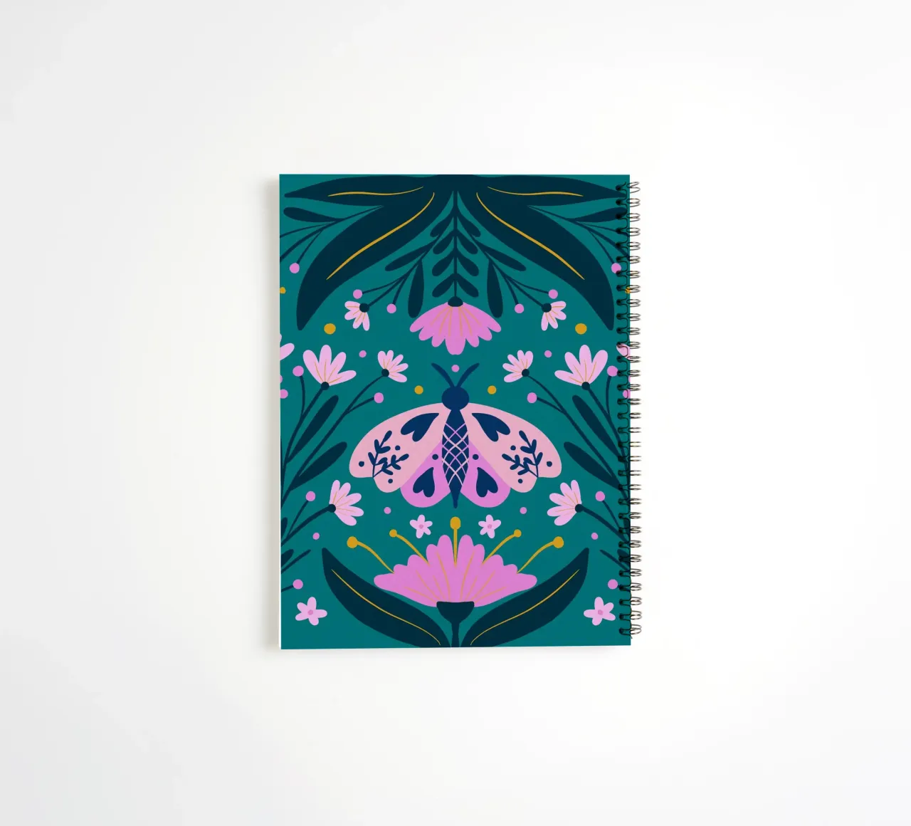 Folk moth - pink and turquoise spiral notebook by Wackapacka
