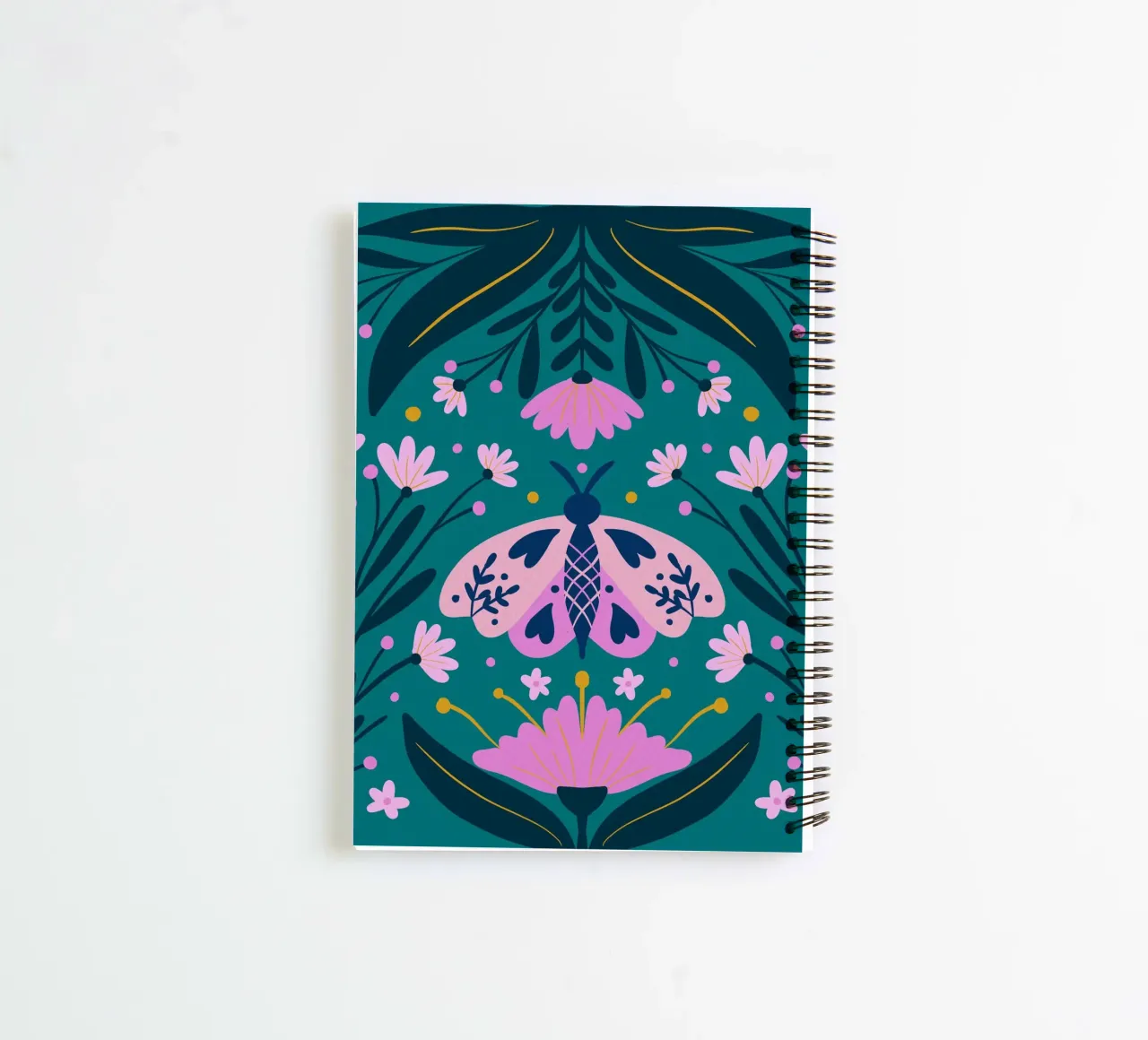 Folk moth - pink and turquoise spiral notebook by Wackapacka