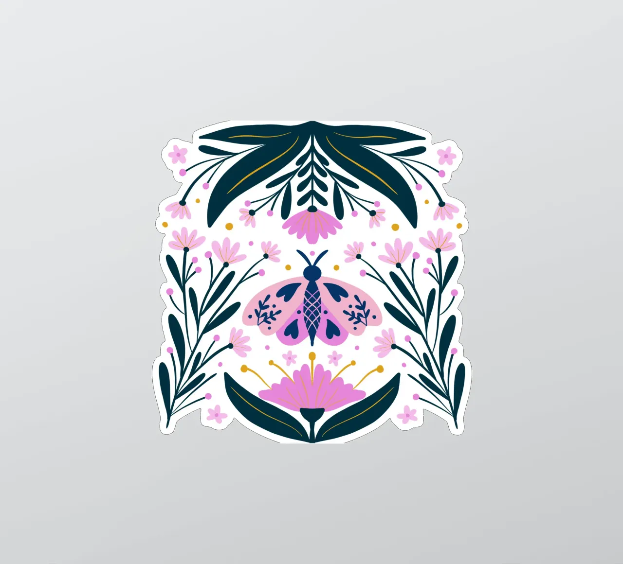 Folk moth - pink and turquoise sticker by Wackapacka