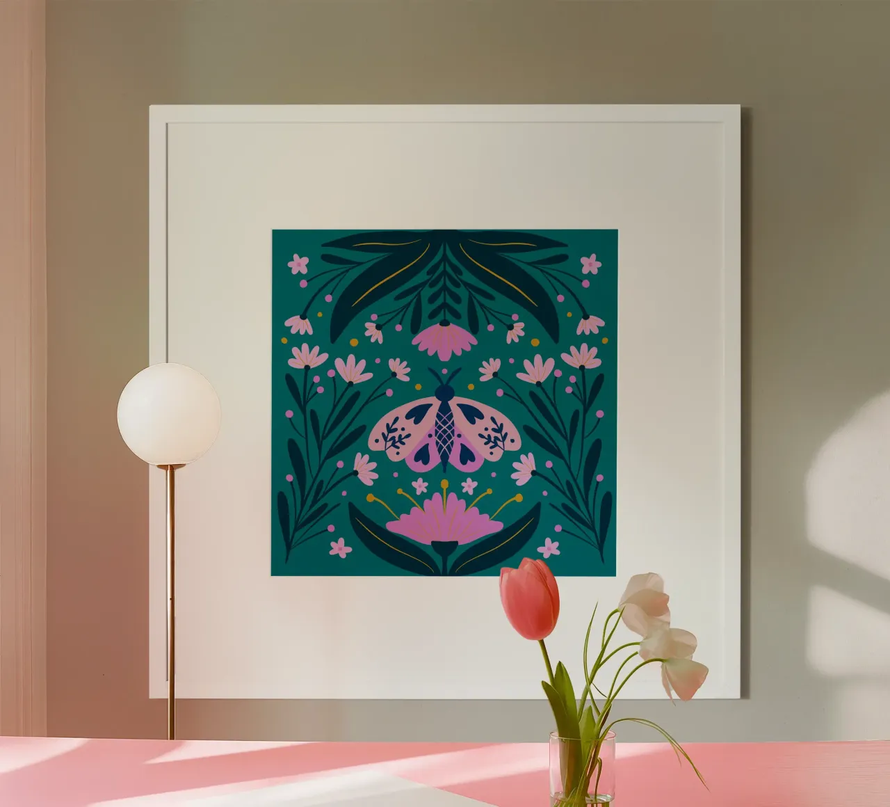 Folk moth - pink and turquoise hahnemühle by Wackapacka