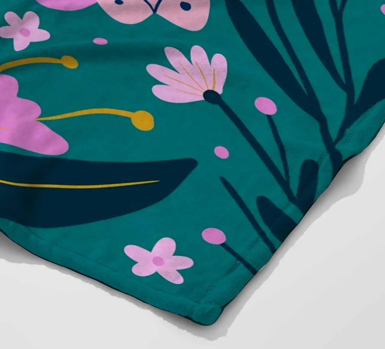 Folk moth - pink and turquoise fleece blanket by Wackapacka