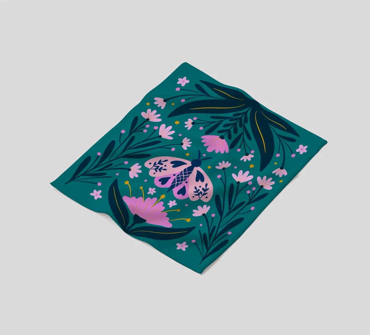 Folk moth - pink and turquoise fleece blanket by Wackapacka