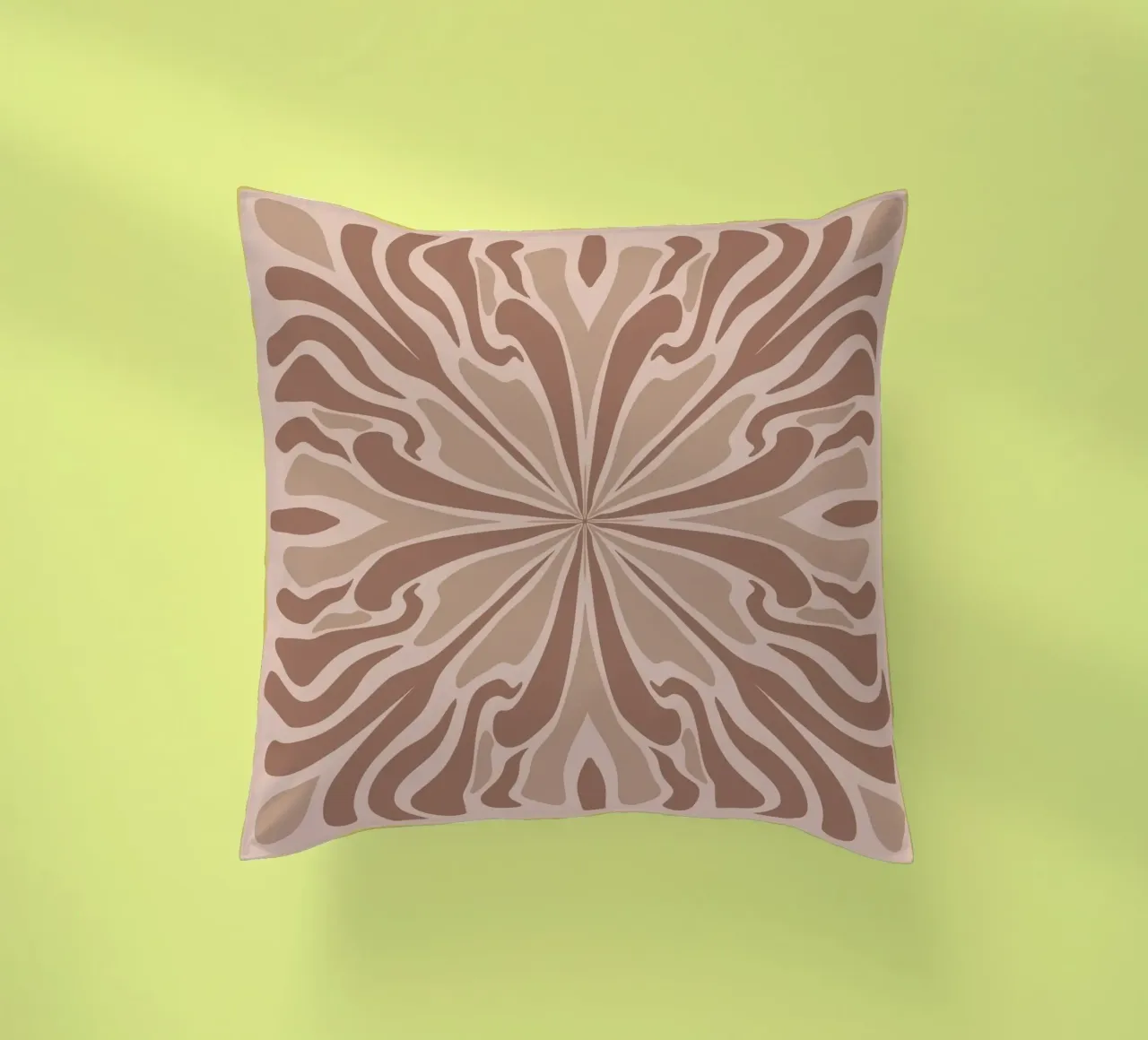 Abstract psychedelic symmetrical petals mocha mousse decorative cushion by Wackapacka