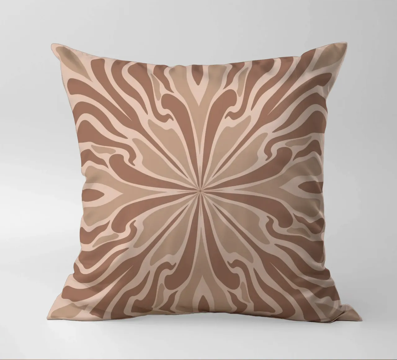 Abstract psychedelic symmetrical petals mocha mousse decorative cushion by Wackapacka